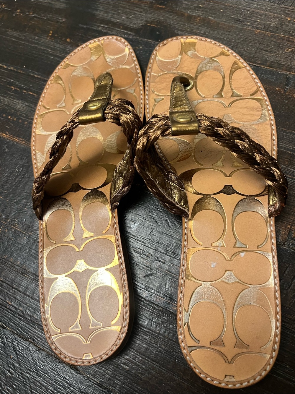 Coach Copper Braided Signature Footbed Flip-Flops Sandals - Picture 6 of 10